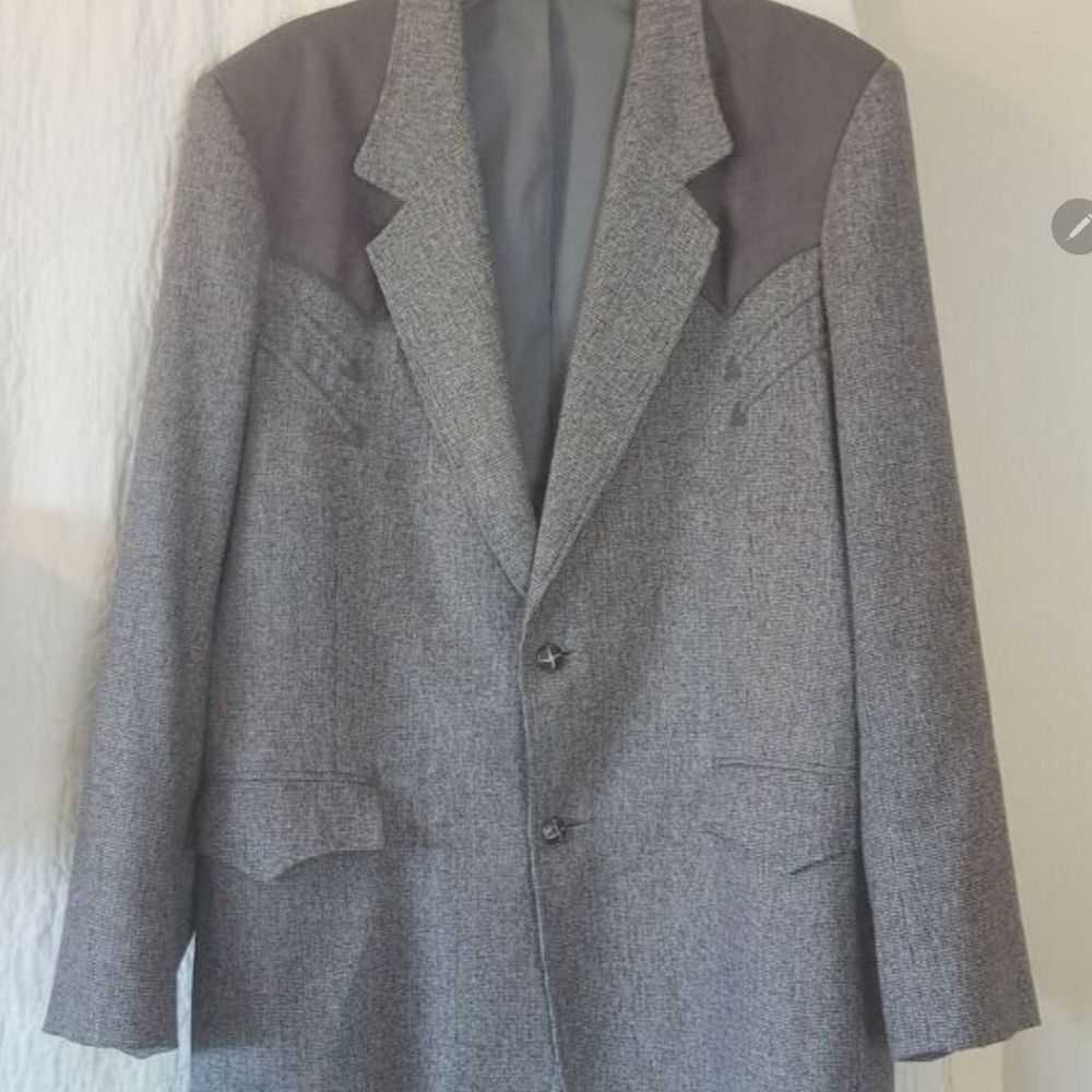 J49 PIONEER WEAR Vintage Western Style Gray Sport Coat with Dark Shoulder Panels